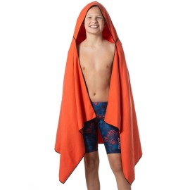 Flow Hydro Sport Towel - Microfiber Quick Dry Swimming Towels for Swim, Pool, Triathlon, and Other Water Sports in Medium, Large, Extra Large, and Hooded Sizes (Red, Large w/Hood)