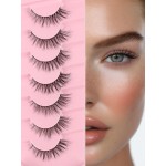 Eyelashes Natural Cat Eye Lashes 15mm Wispy Eyelashes Flared Fluffy Strip Lashes 0.1MM Thin Band False Eyelashes C Curl Lashes Siligli Eye Lashes Pack 7 Pair