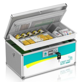 Glosen Medicine Lock Box,locking medicine box, Security Lock BoxesExtra Large 16inch 16 x 9.25 x 7.5 Inch with removable storage pocket lock box, First Aid Key Safe Box for Medication