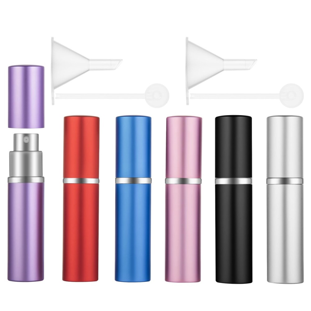 Zingso Portable Mini Refillable Perfume Bottle, 6 Pcs Travel Size Perfume Atomizer Empty Spray Bottle Case for Outdoor and Traveling with Funnel and Perfume Diffuser (A - 6ml (Colorful))