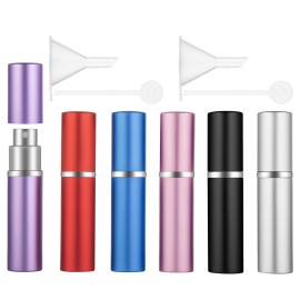 Zingso Portable Mini Refillable Perfume Bottle, 6 Pcs Travel Size Perfume Atomizer Empty Spray Bottle Case for Outdoor and Traveling with Funnel and Perfume Diffuser (A - 6ml (Colorful))