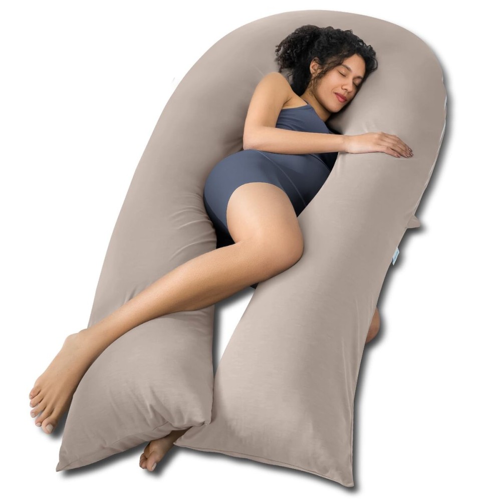 QUEEN ROSE Extra Long U Shaped Body Pillow, Cooling Pregnancy Pillows for Sleeping, 65 Inch Full Body Support Maternity Pillow for Adults, Support for Back, Hip, Legs for Pregnant Women, Nomad
