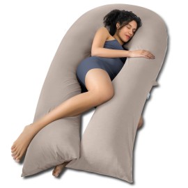 QUEEN ROSE Extra Long U Shaped Body Pillow, Cooling Pregnancy Pillows for Sleeping, 65 Inch Full Body Support Maternity Pillow for Adults, Support for Back, Hip, Legs for Pregnant Women, Nomad