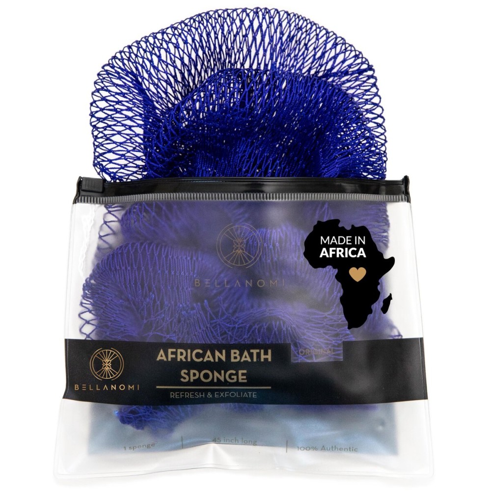 Bellanomi African Exfoliating Net Sponge Authentic Ethically Sourced from Nigeria 45 inch Long (Navy Blue)