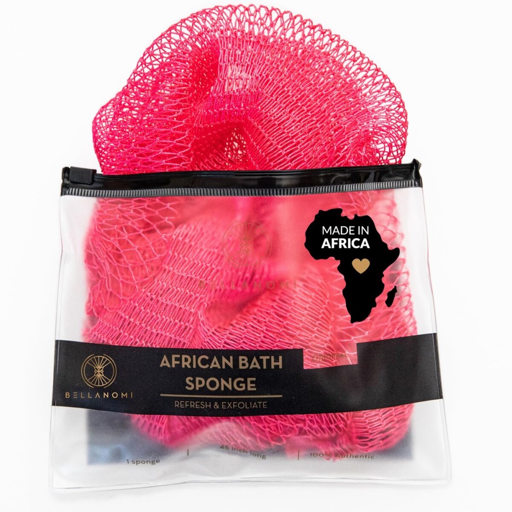 BELLANOMI African Exfoliating Net Sponge, Authentic, Ethically sourced from Nigeria, 45 inches Long, Back Scrubber for Daily use (Pink)