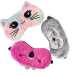 Cute Animal Sleeping Mask Soft Plush Blindfold Cute Rabbit Panda Koala Eye Cover Eyeshade for Kids Teens Girls Women (3Pack Multicolor)