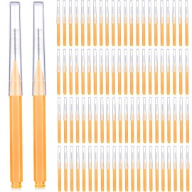 Patelai 100 Pieces Braces Brush for Cleaner Interdental Brush Toothpick Dental Tooth Flossing Head Oral Dental Hygiene Flosser Toothpick Cleaners Tooth Tool(Orange,Ideal Size)