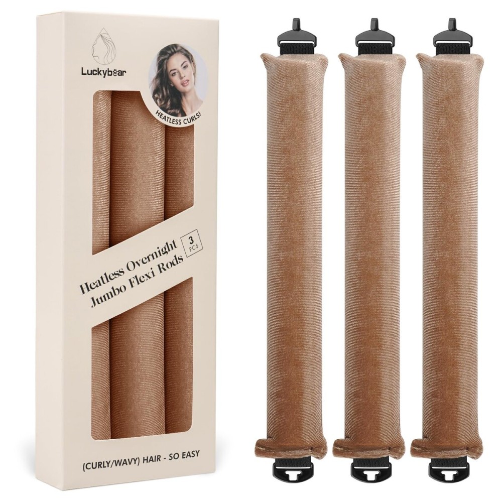 Overnight Heatless Hair Curler Blowout Rods Jumbo, Heatless Curls Satin Jumbo Flexi Rods to Sleep in,Soft Heatless Rod for All Hair Types,No Heat Overnight Sleeping Curls Styling Tools 3pcs Khaki