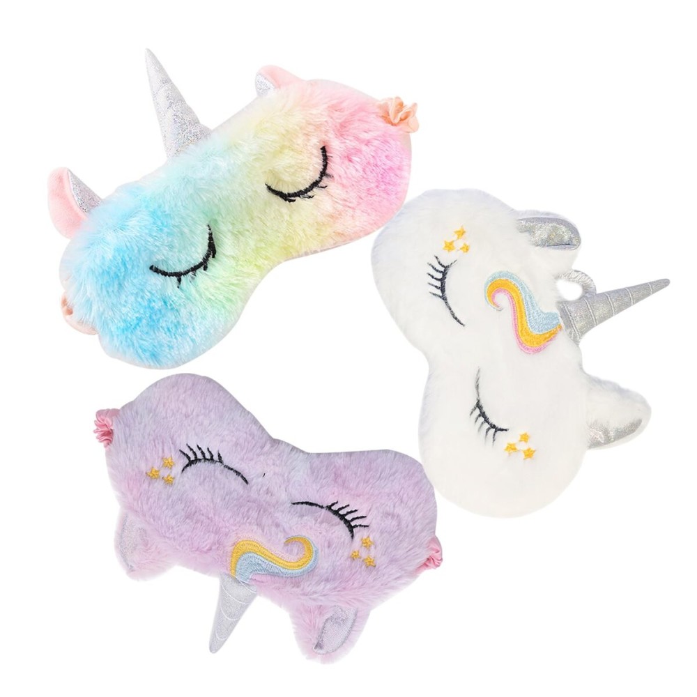Cute Animal Sleeping Mask Soft Plush Blindfold Cute Rabbit Panda Koala Eye Cover Eyeshade for Kids Teens Girls Women (3Pack Unicorn)