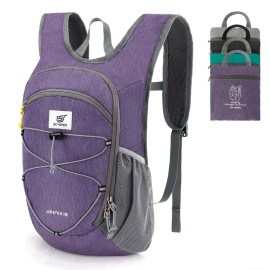 SKYSPER 15L Foldable Hiking Backpack Lightweight Packable Travel Daypack with Chest Strap Small Outdoor Folding Back Pack Collapsible Bag for Women Men (Purple)