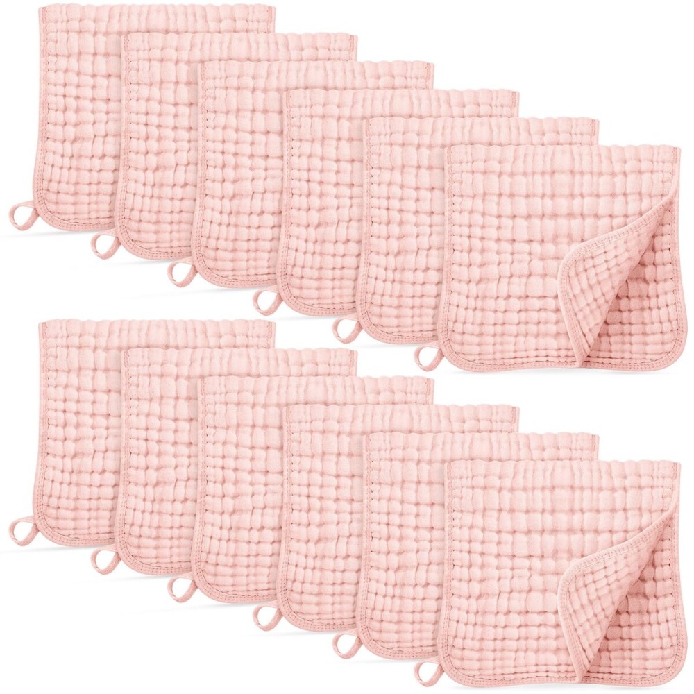 Unnivoll Muslin Burp Cloths for Baby 100% Cotton Burping Cloths for Boys Girls Large 20\'\'X10\'\' Extra Soft and Absorbent 12 Pack - Flesh Pink