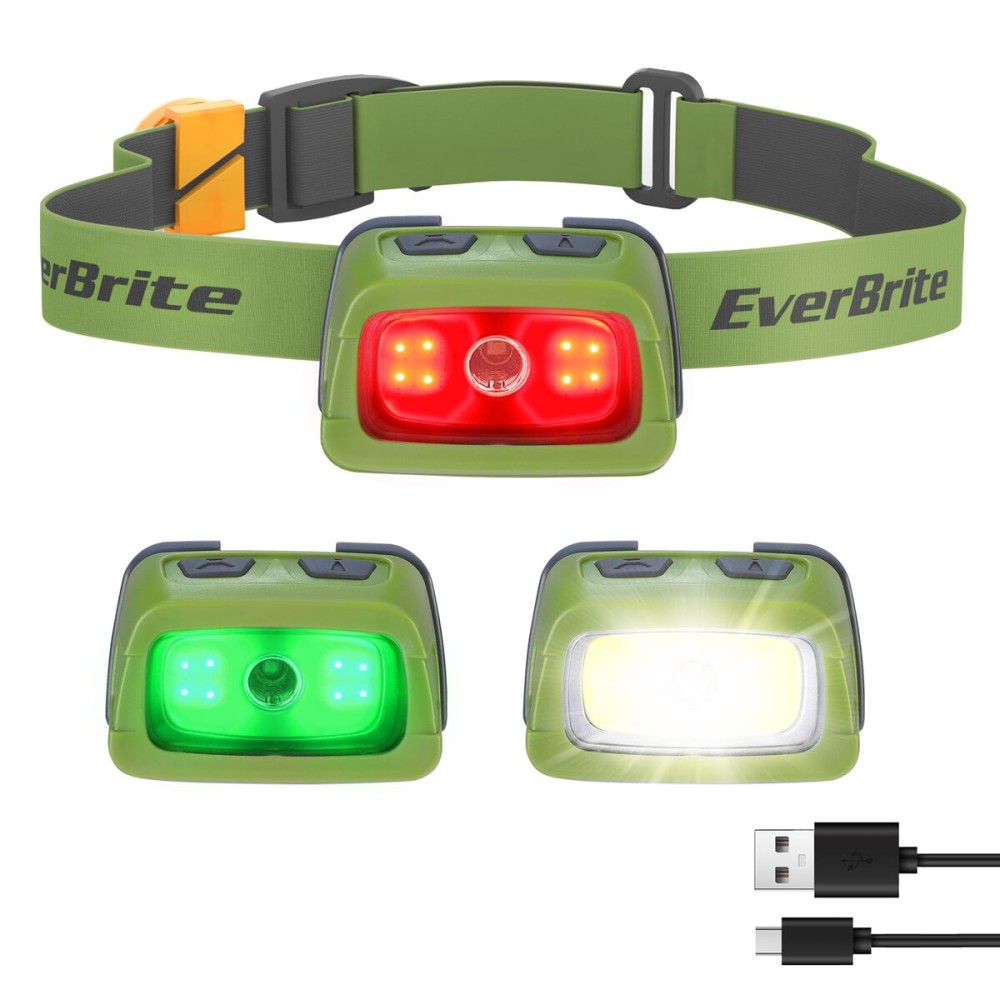 EverBrite Rechargeable Headlamp, 350 Lumens Headlamp with Red Light and Memory Function, 7 Modes Running Headlamp, Bright Headlamps for Camping, Fishing, Hunting, Night Vision