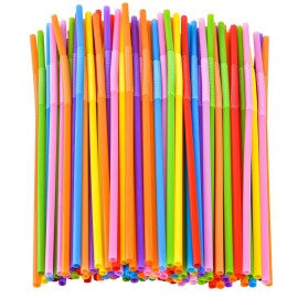 200PCS Flexible Plastic Straws, Colorful Disposable Bendy Party Fancy Straws12.8inch Extra Long Straws Party Decorations