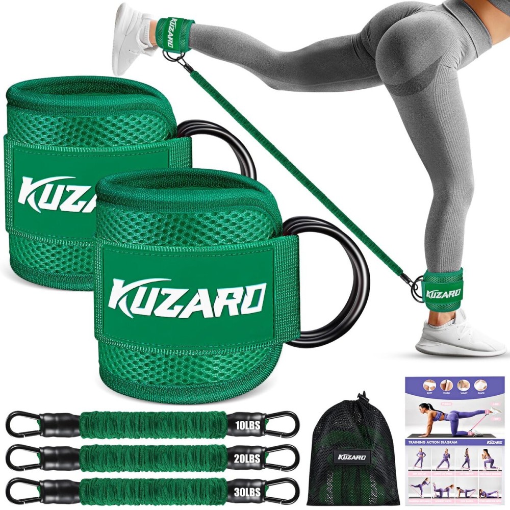 KUZARO Ankle Resistance Bands with Cuffs, Ankle Weights Bands for Working Out, Women Leg and Glutes Workout Equipment, Exercise Bands for Kickbacks, Butt and Booty Trainer, Home Gym Fitness Equipment