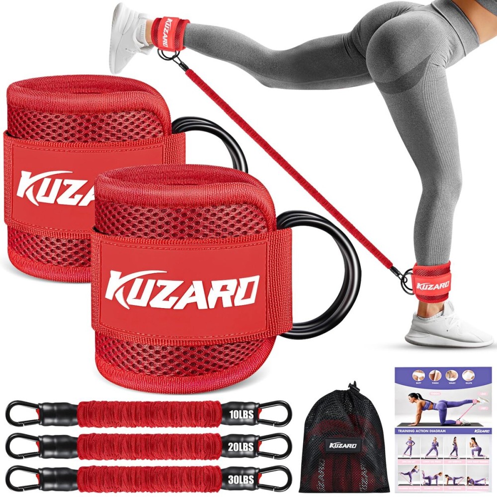 KUZARO Ankle Resistance Bands with Cuffs, Ankle Weights Bands for Working Out, Women Leg and Glutes Workout Equipment, Exercise Bands for Kickbacks, Butt and Booty Trainer, Home Gym Fitness Equipment
