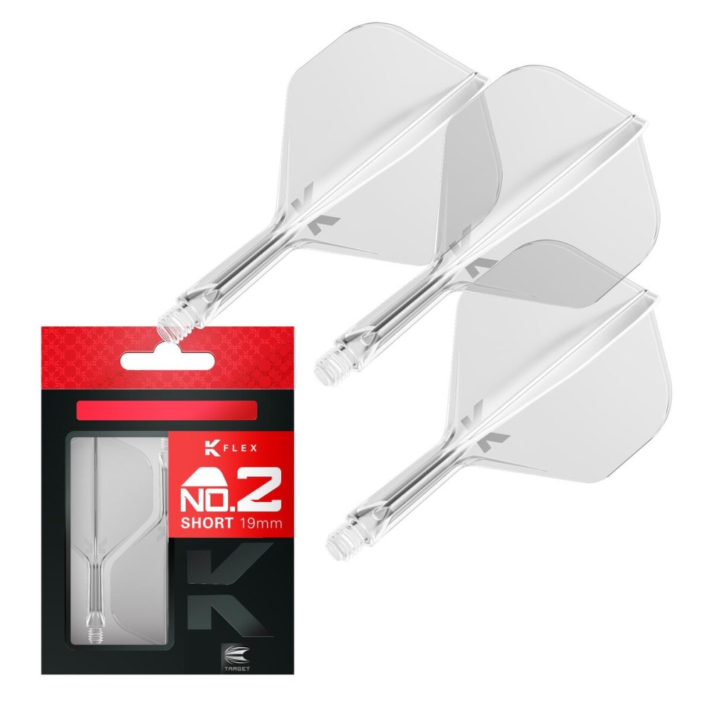 Target Darts K Flex Integrated Dart Flights and Shafts, No.2 Clear (Short) | Pack of 3 K-Flex - No2, Kflex All in One Moulded Dart Flight & Stem | Professional Dart Accessories