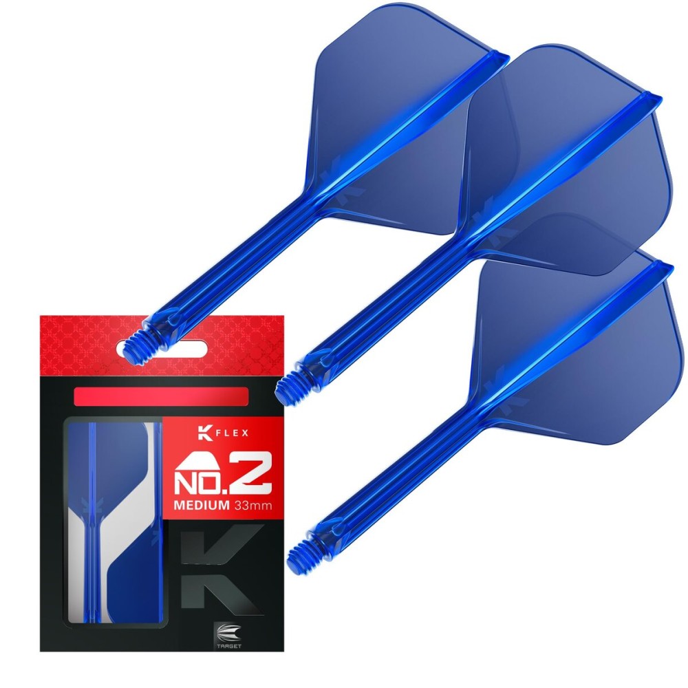 Target Darts K Flex Integrated Dart Flights and Shafts, No.2 Blue (Medium) | Pack of 3 K-Flex - No2, Kflex All in One Moulded Dart Flight & Stem | Professional Dart Accessories