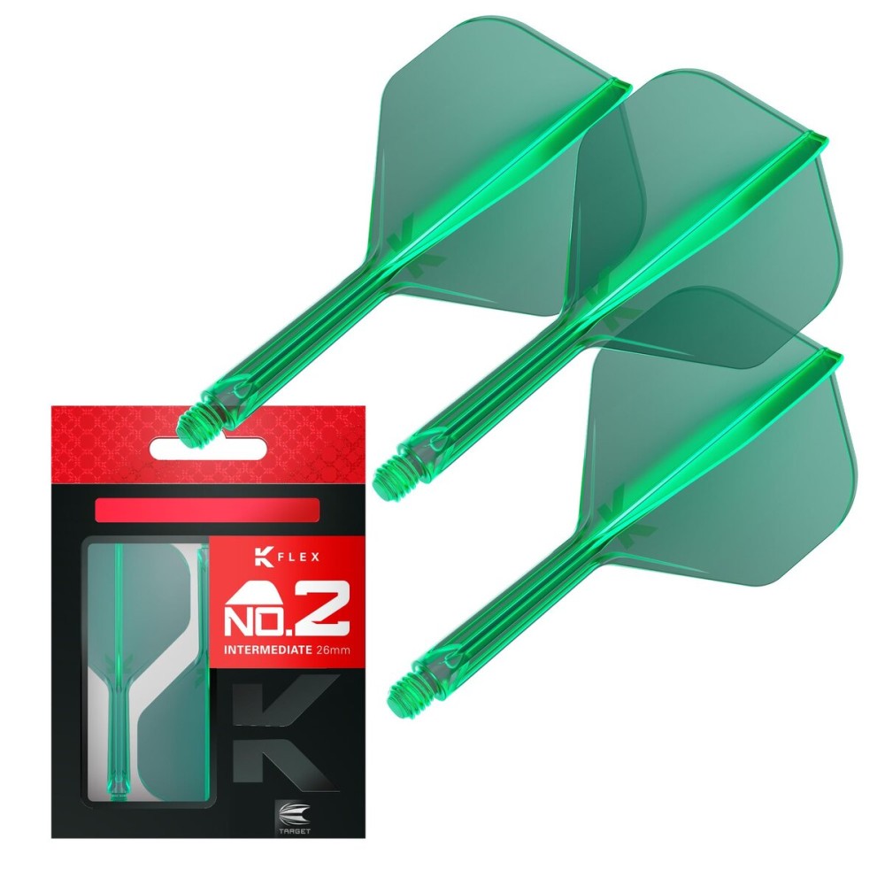 Target Darts K Flex Integrated Dart Flight and Shaft, No.2 Green (Intermediate) | Pack of 3 K-Flex - No 2, Precision Moulded 2-in-1 Dart Flights and Dart Stem | Professional Dart Accessories