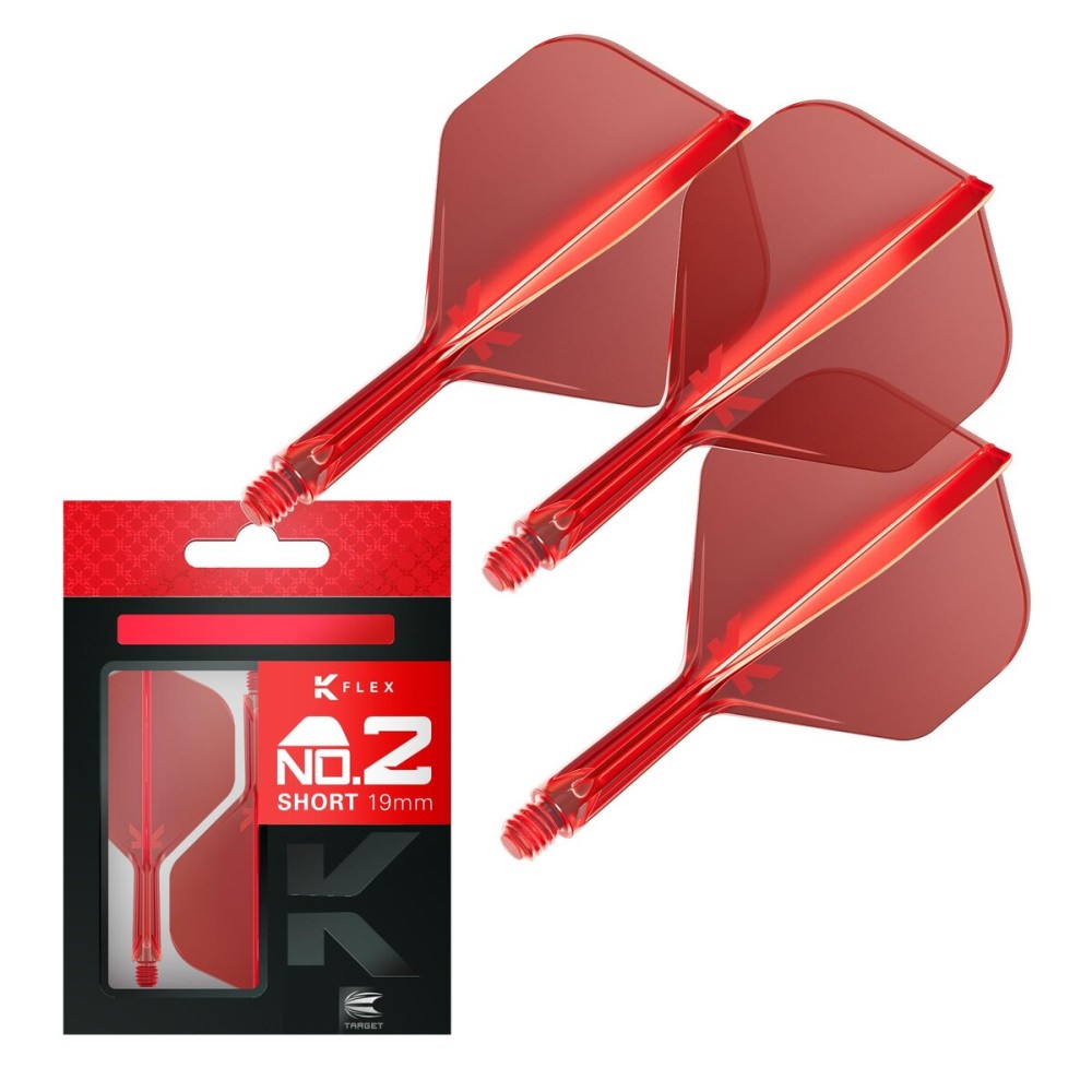Target Darts K Flex Integrated Dart Flights and Shafts, No.2 Red (Short) | Pack of 3 K-Flex - No2, Kflex All in One Moulded Dart Flight & Stem | Professional Dart Accessories