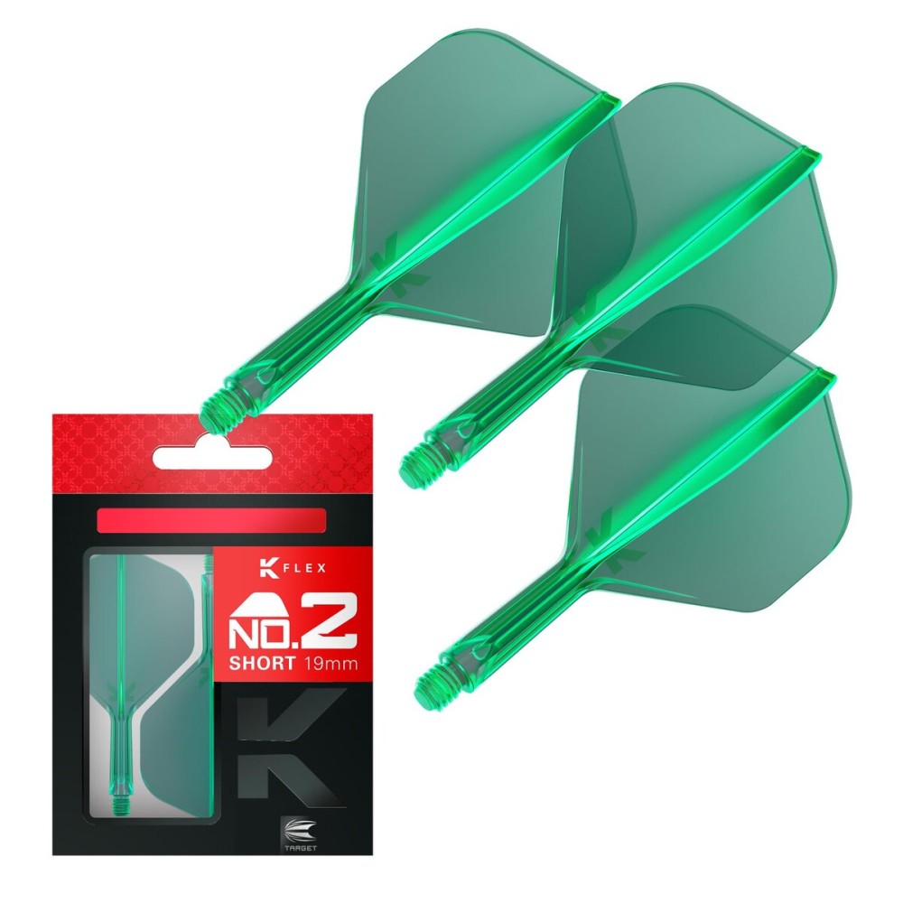 Target Darts K Flex Integrated Dart Flights and Shafts, No.2 Green (Short) | Pack of 3 K-Flex - No2, Kflex All in One Moulded Dart Flight & Stem | Professional Dart Accessories