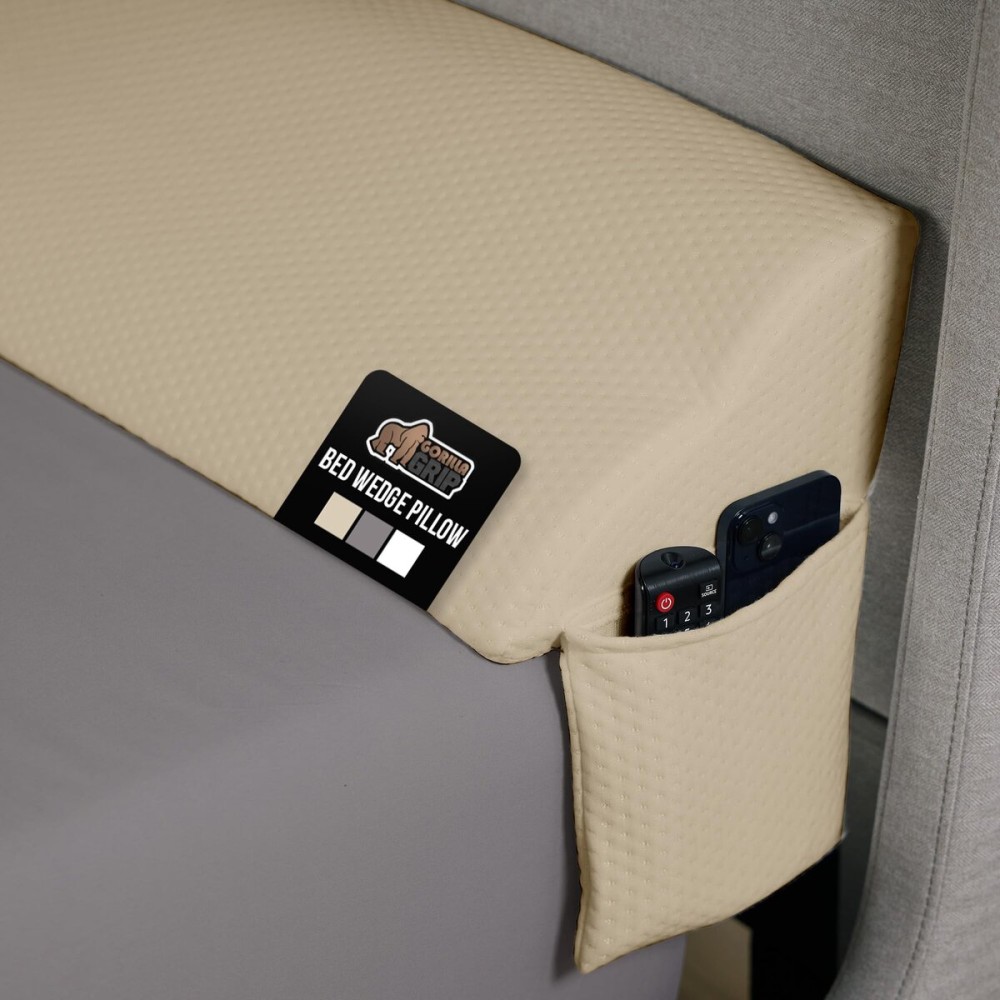 GORILLA GRIP Queen Bed Wedge Pillow for Headboard Gap, Filler Between Mattress Gaps, US Designed, Comfortable Supportive High Density Cushion Foam Pillows, Stay in Place Gripping Dots, Cream