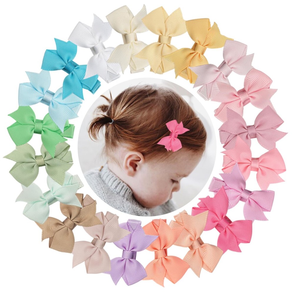 CLLOT Hair Clips for Girls - 20PCS Fully Lined Hair Bows Alligator Clips for Toddlers, Kids, Infants, and Babies