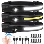 Headlamp Rechargeable, 3Pack Rechargeable LED Headlamps 1200Lumens 2 COB 230Wide Beam Headlight with Motion Sensor Bright 5 Modes Lightweight Waterproof Head Lamp for Outdoor Running, Camping Hiking