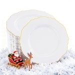 WDF 60pcs Gold Dessert Plates-7.5inch Baroque White and Gold Small Plastic Plates/Disposable Dessert/Salad/Appetizer Plastic Plate for Upscale Christmas/Wedding/Birthday