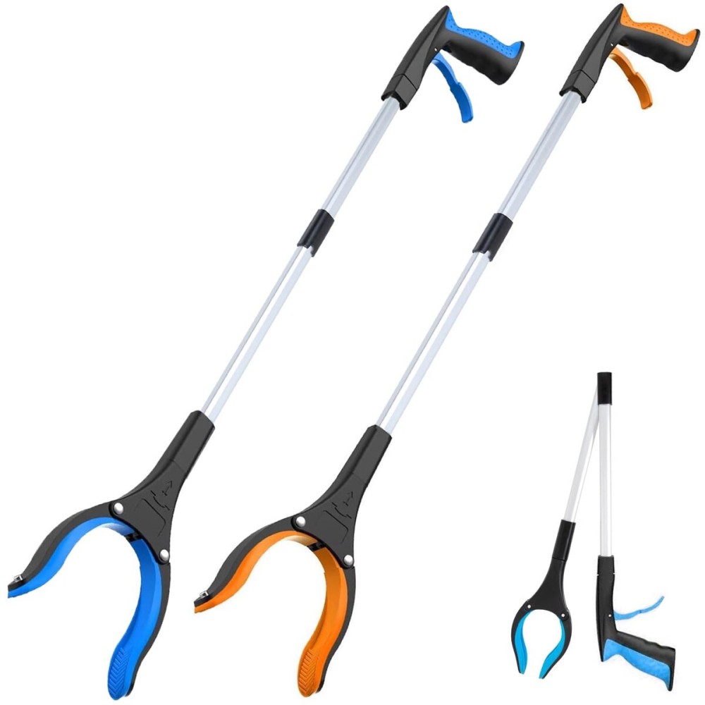 Grabber Reacher Tool - 32 Extra Long Foldable Gripper and Reaching Tool - Heavy Duty Pick Up Stick Grabbers for Seniors, Trash, Surgery Recovery Must Haves Gifts (Blue+Orange 2P)