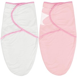 Biloban Baby Swaddles 0-3 Months for Girls, Cotton Swaddle Blanket, Newborn Essentials, Pink & White, 2 Pack