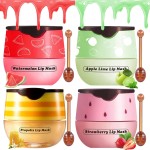 Honey Lip Balm Pot, 4 Pcs Honey & Strawberry & Apple Lime & Watermelon Lip Mask Propolis Lip Mask Moisturizing Hydrating Prevention Dry and Cracked Lip Scrubs Exfoliator