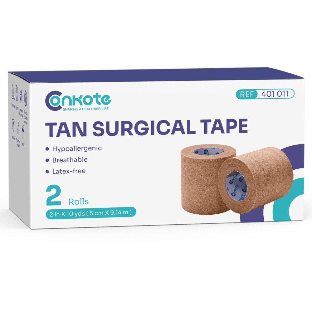 Conkote Tan Paper Surgical Tape 2 x 10 Yards, Hypoallergenic Medical Tape, 2 Rolls