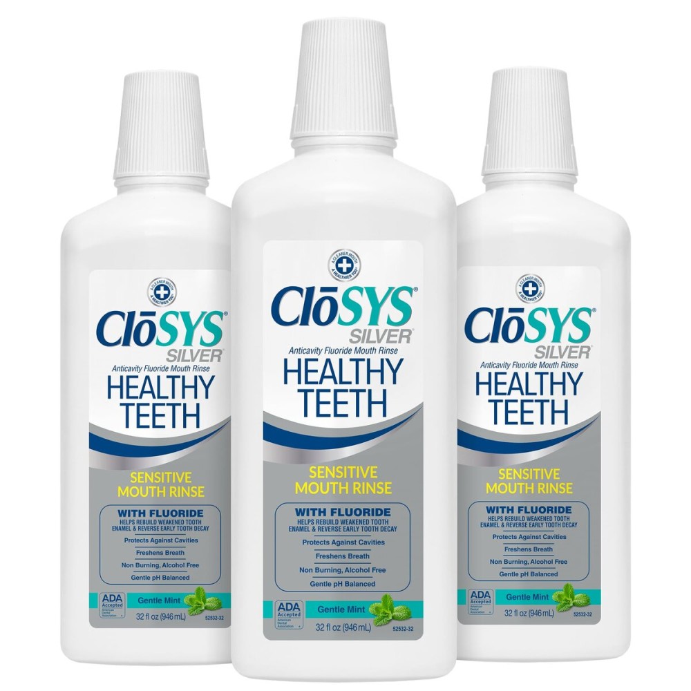 Closys Healthy Teeth Anti-Cavity Oral Rinse Mouthwash with Fluoride, Non-Burning, Non-Irritating - 32 Fl Oz (Pack of 3)