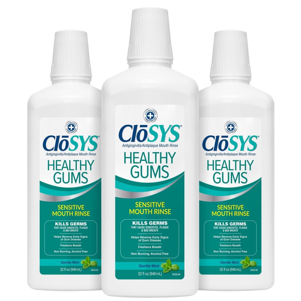 CloSYS Healthy Gums Mouthwash 32 Fl Oz, Pack of 3, Antiplaque, Anti-Gingivitis Mouthwash, Non-Burning, Non-Irritating