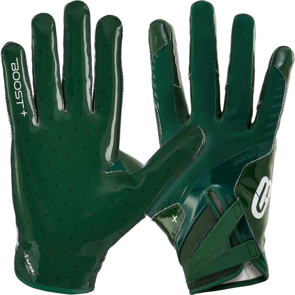 Grip Boost Football Gloves - Solid Stealth 6.0 Boost Plus Sticky Technology - Adult and Youth Football Gloves for Wide Receiver - Men\'s and Boys Sizes (Solid Green, Youth Large)