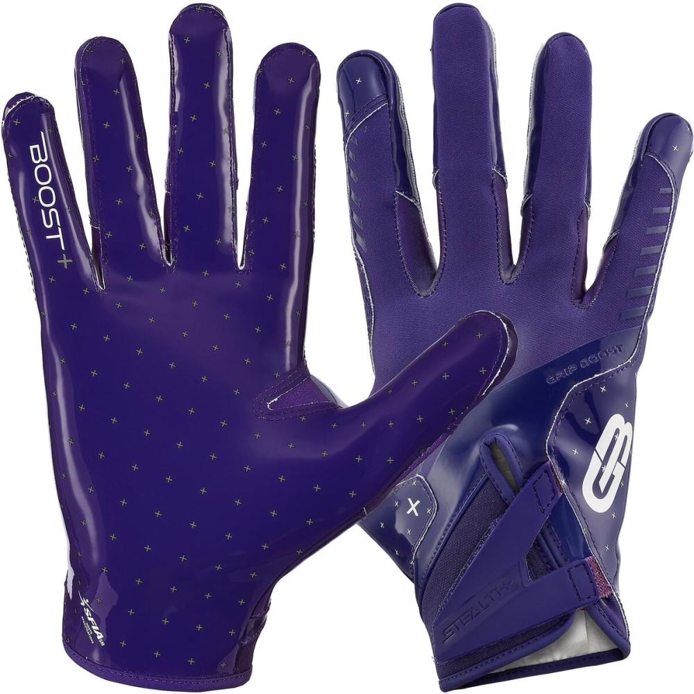 Grip Boost Football Gloves - Solid Stealth 6.0 Boost Plus Sticky Technology - Adult and Youth Football Gloves for Wide Receiver - Men\'s and Boys Sizes (Solid Purple, Youth Small)