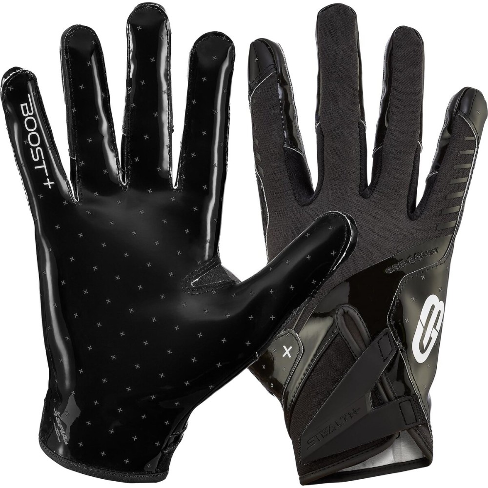 Grip Boost Football Gloves - Solid Stealth 6.0 Boost Plus Sticky Technology - Adult and Youth Football Gloves for Wide Receiver - Men\'s and Boys Sizes (Solid Black, Youth Small)