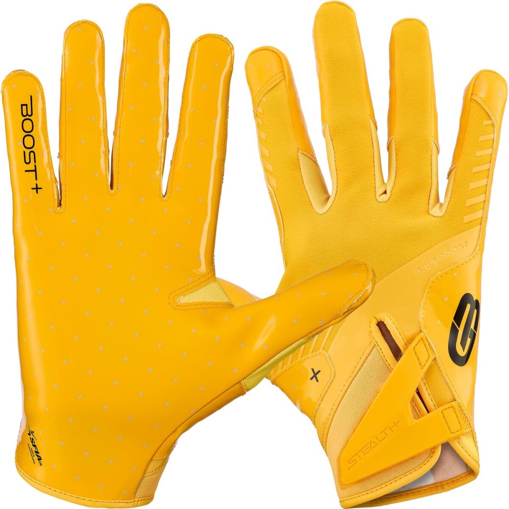 Grip Boost Football Gloves - Solid Stealth 6.0 Boost Plus Sticky Technology - Adult and Youth Football Gloves for Wide Receiver - Men\'s and Boys Sizes (Solid Yellow, Youth Large)