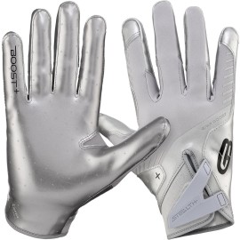 Grip Boost Football Gloves - Solid Stealth 6.0 Boost Plus Sticky Technology - Adult and Youth Football Gloves for Wide Receiver - Men\'s and Boys Sizes (Solid Chrome, Youth Small)
