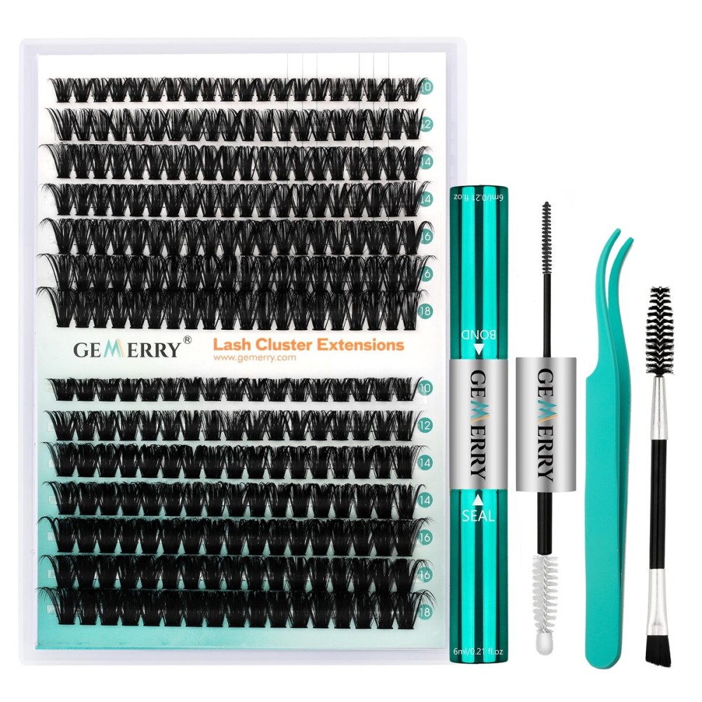 GEMERRY Fluffy Lash Extension Kit Thick Lash Clusters Kit Eyelash Clusters 280Pcs D Curl Eyelash Extension Kit With Lash Bond and Seal, Lash Tweezers, DIY Lash Extension(60P+80P-10-18mm)