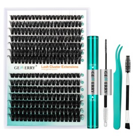 GEMERRY Fluffy Lash Extension Kit Thick Lash Clusters Kit Eyelash Clusters 280Pcs D Curl Eyelash Extension Kit With Lash Bond and Seal, Lash Tweezers, DIY Lash Extension(60P+80P-10-18mm)