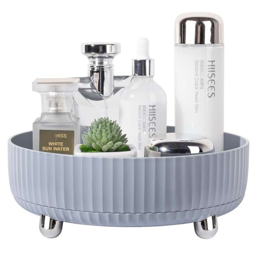 Anyoifax Makeup Perfume Organizer Tray 360 Degree Rotating Lazy Susan Skincare Lotion Organizer Spinning Cosmetics Storage for Dresser, Vanity, Bathroom Countertop, Small Grey