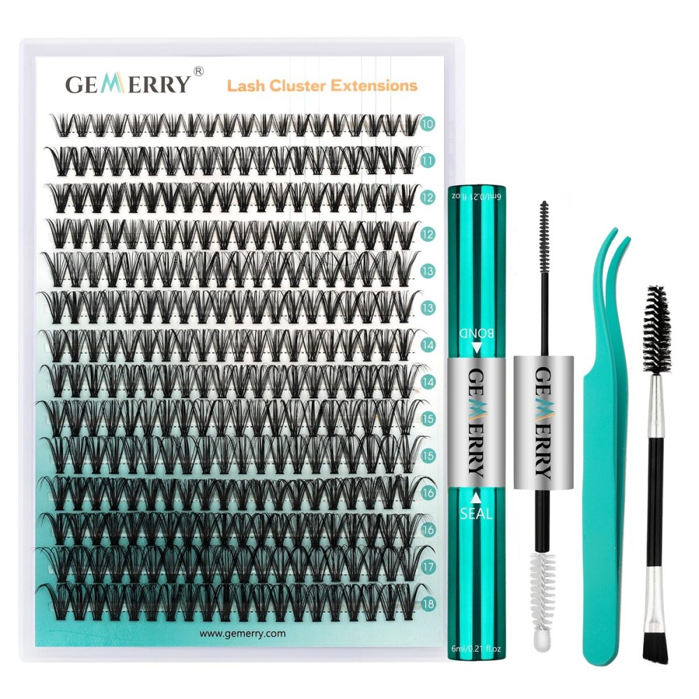 GEMERRY Lash Extension Kit DIY 280pcs Lash Clusters Kit Eyelash Extension Kit D Curl Individual Lashes Kit with Lash Bond and Seal Lash Tweezers for Self Use30P-10-18mm)
