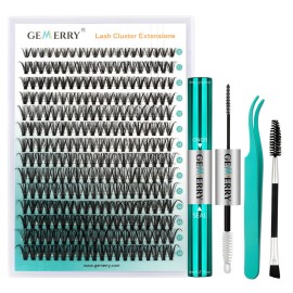 GEMERRY Lash Extension Kit DIY 280pcs Lash Clusters Kit Eyelash Extension Kit D Curl Individual Lashes Kit with Lash Bond and Seal Lash Tweezers for Self Use30P-10-18mm)