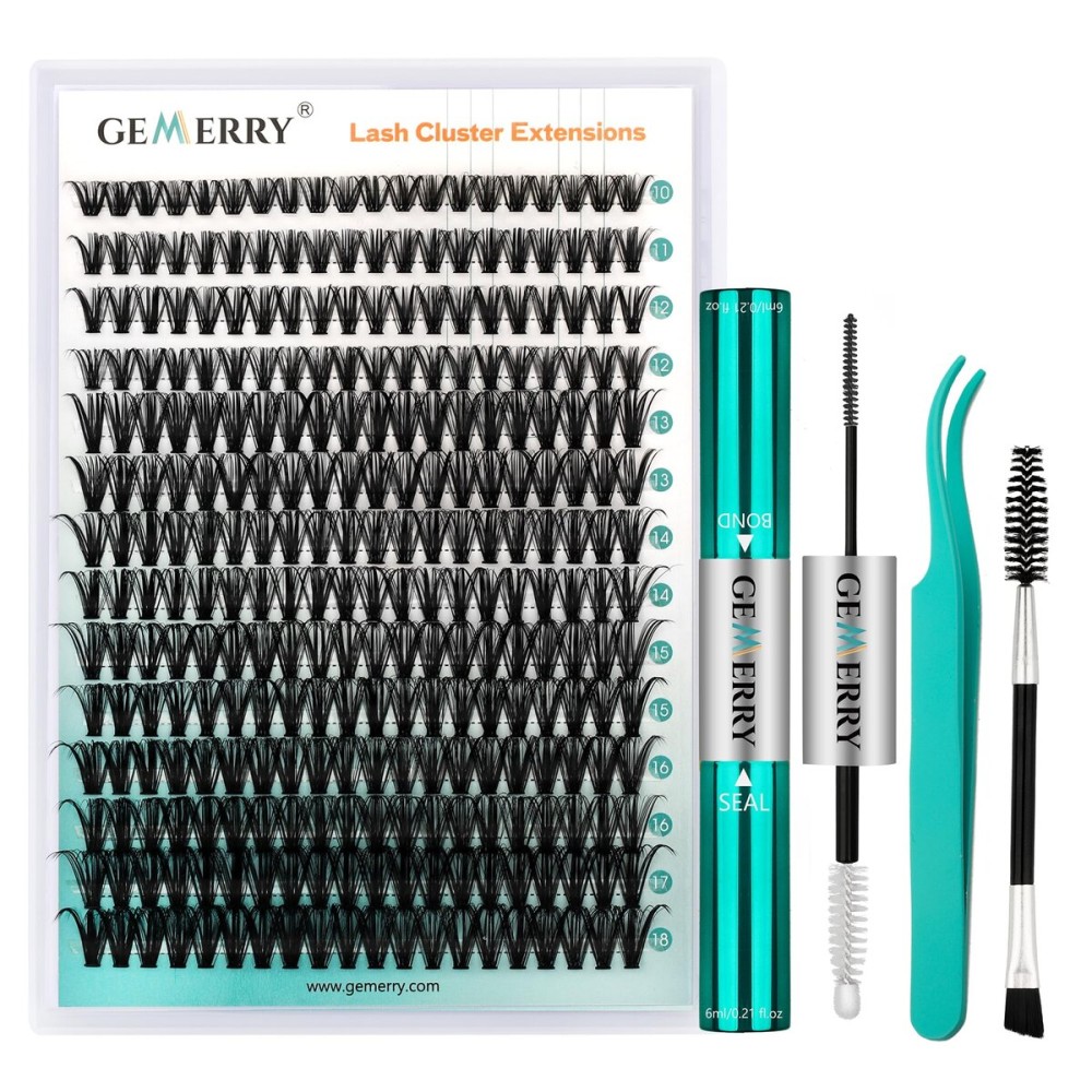 GEMERRY Lash Extension Kit DIY 280pcs Lash Clusters Kit Eyelash Extension Kit D Curl Individual Lashes Kit with Lash Bond and Seal Lash Tweezers for Self Use40P-10-18mm)