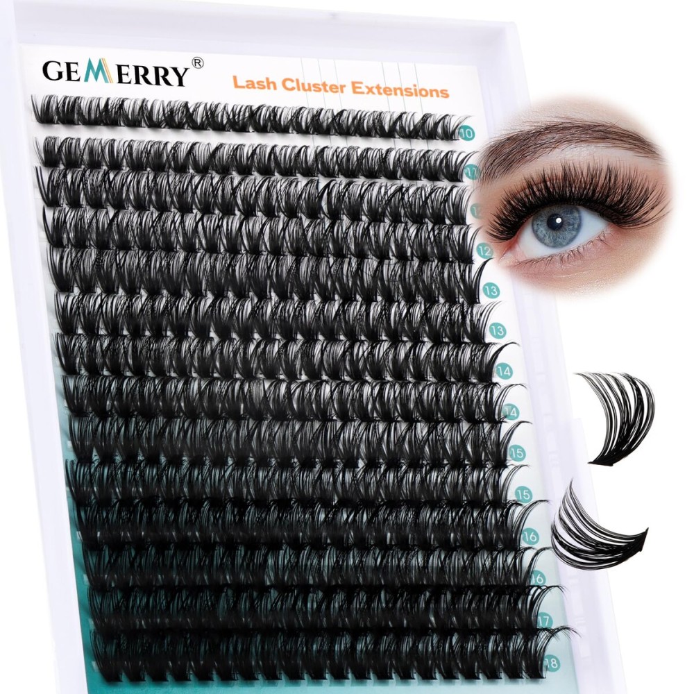 Lash Clusters Fluffy Cluster Lashes Extensions Thick 280pcs D Curl Eyelash Clusters DIY At Home Individual Lashes Extension by GEMERRY60P-10-18mm)