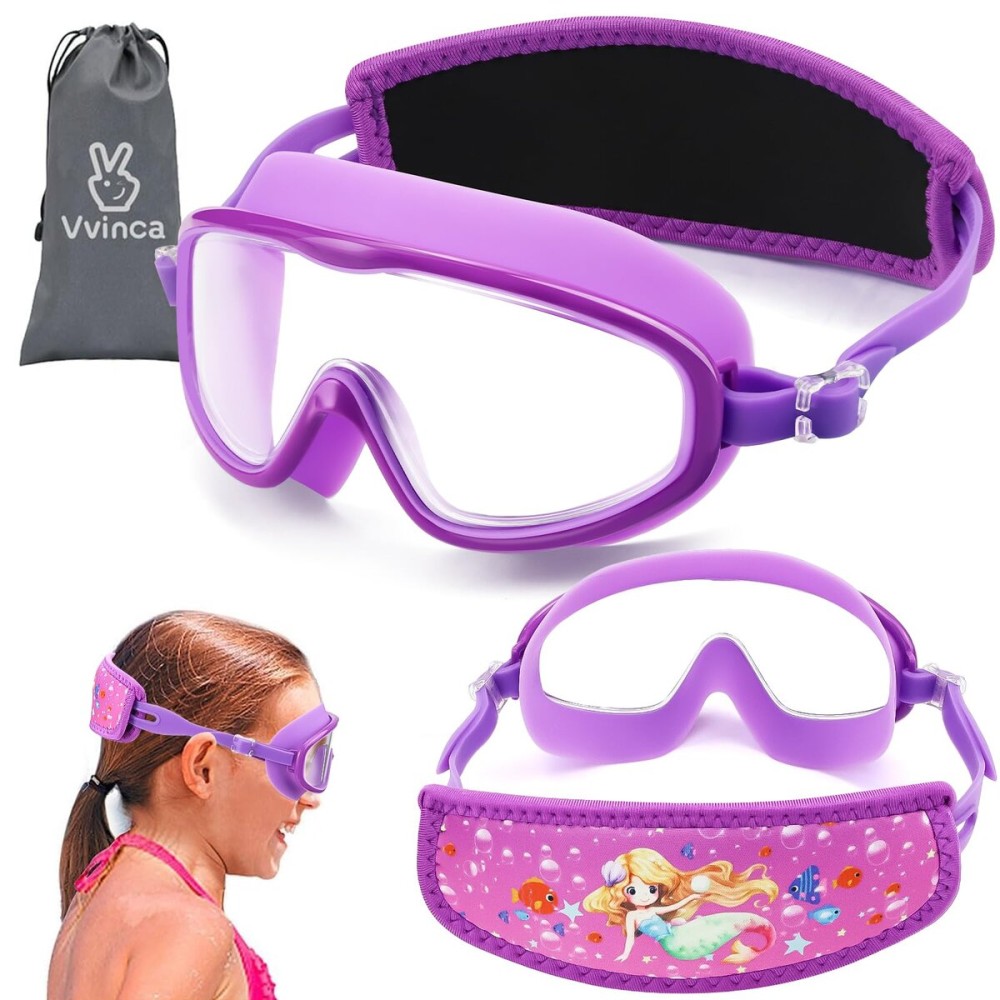 Vvinca Kids Swim Goggles for Age 2-8, Toddler Goggles with Fabric Strap Cover Wide View Anti-Fog/UV Protection No Leak Pain-Free Pool Glasses for Kids Girls Boys