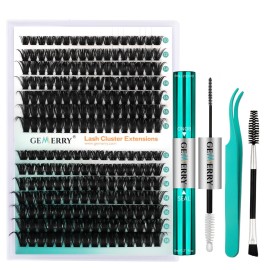 GEMERRY Fluffy Lash Extension Kit Thick Lash Clusters Kit Eyelash Clusters 280Pcs D Curl Eyelash Extension Kit With Lash Bond and Seal, Lash Tweezers, DIY Lash Extension(80P+100P-10-18mm)