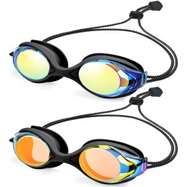 Vvinca 2 Pack Bungee Strap Kids Swim Goggles, No Hair Pulling Anti-Fog Adjust Goggles for Kids 4-16 Teens Youth