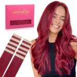 WENNALIFE Tape in Hair Extensions Human Hair Burgundy Red Tape in Extensions, 10pcs 20g 10 inch Remy Invisible Tape Ins Straight Colored Soft Real Human Hair Tape in Extensions Refill Set Extensions